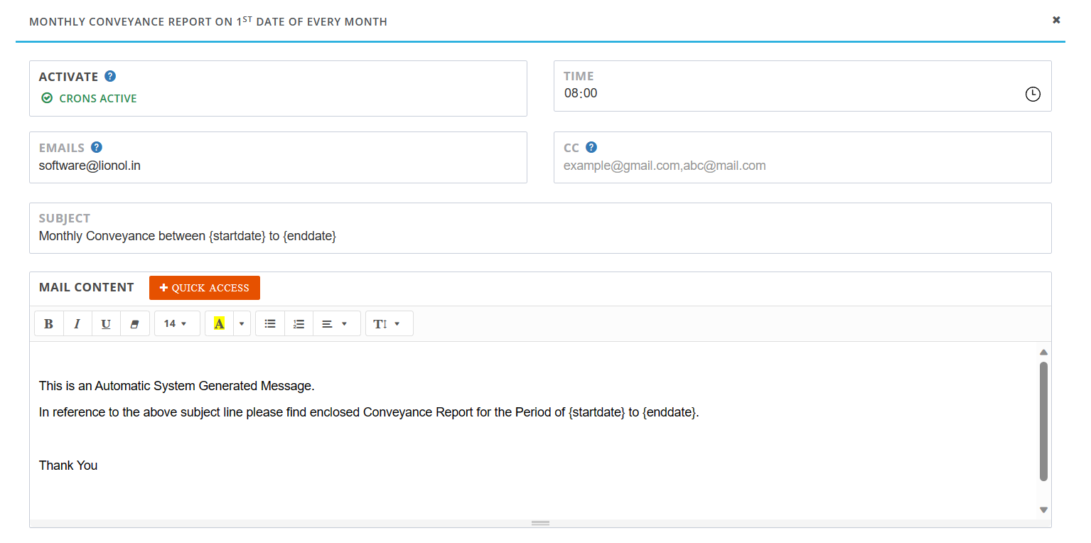 monthly conveyance report